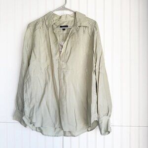 J. Crew Size M Olive Green Eco Cupro-blend Collared V-neck popover top Blouse